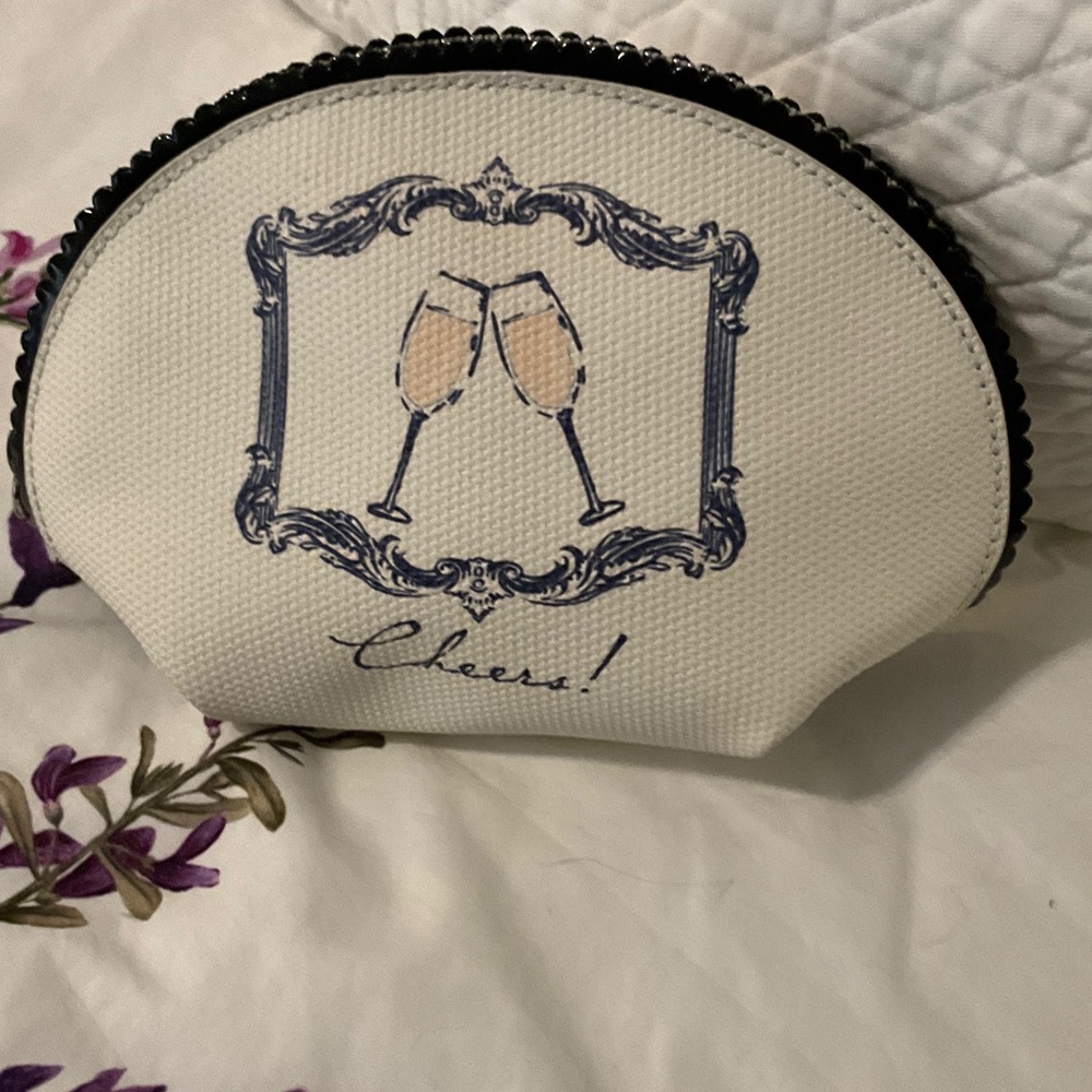 My Flat in London White Canvas Cosmetic Pouch with Navy Script - Picture 2 of 4
